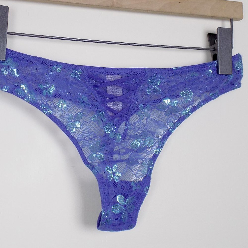 nwt Victoria's Secret dream angels thong lace mesh floral metallic